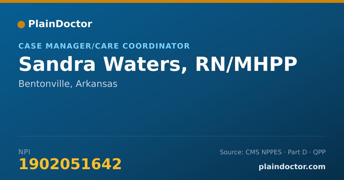Shareable card for Sandra Waters, RN/MHPP - Case Manager/Care Coordinator, Bentonville, AR