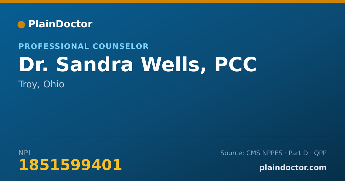 Shareable card for Sandra Wells, PCC - Professional Counselor, Troy, OH