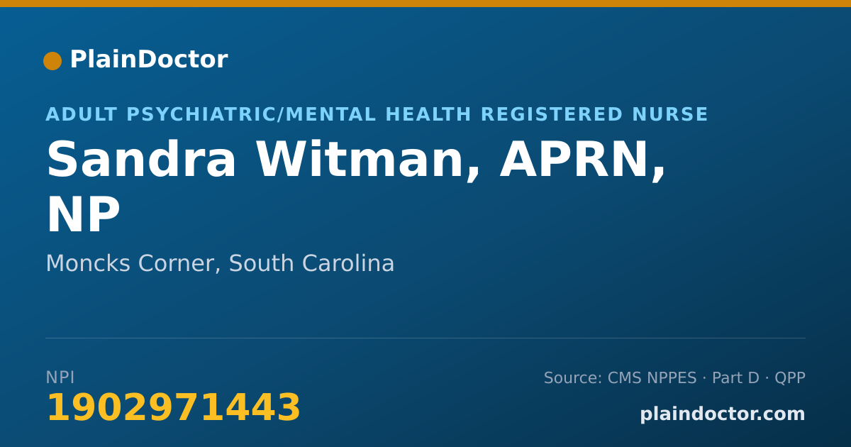 Shareable card for Sandra Witman, APRN, NP - Adult Psychiatric/Mental Health Registered Nurse, Moncks Corner, SC
