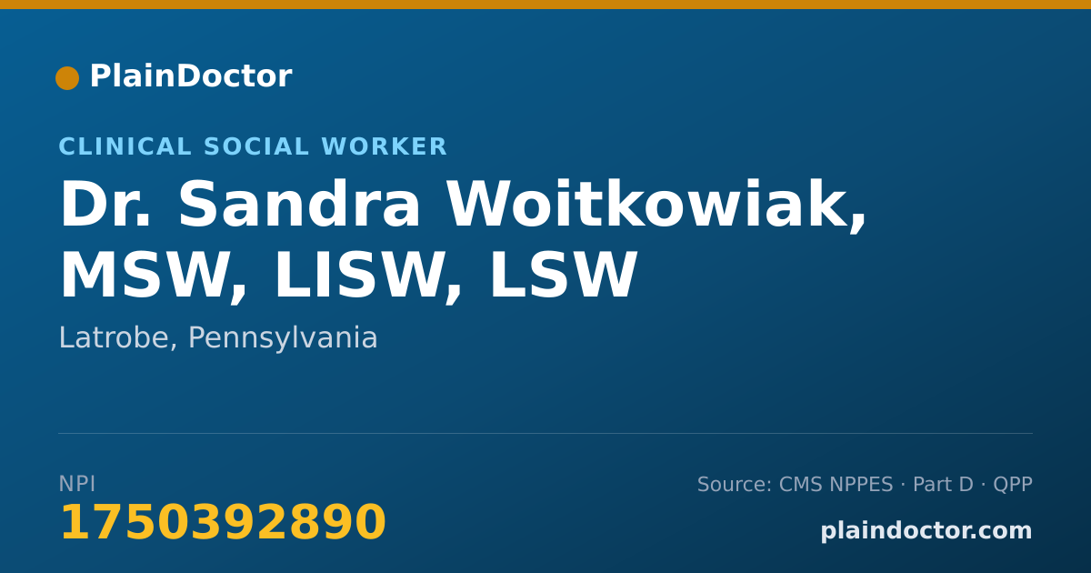 Shareable card for Sandra Woitkowiak, MSW, LISW, LSW - Clinical Social Worker, Latrobe, PA