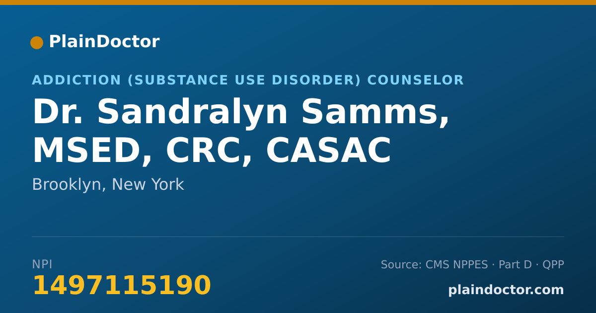 Shareable card for Sandralyn Samms, MSED, CRC, CASAC - Addiction (Substance Use Disorder) Counselor, Brooklyn, NY