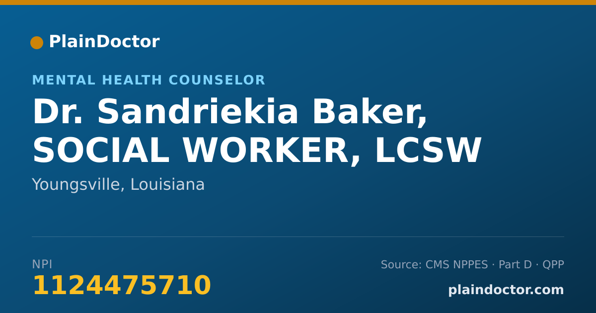 Shareable card for Sandriekia Baker, SOCIAL WORKER, LCSW - Mental Health Counselor, Youngsville, LA