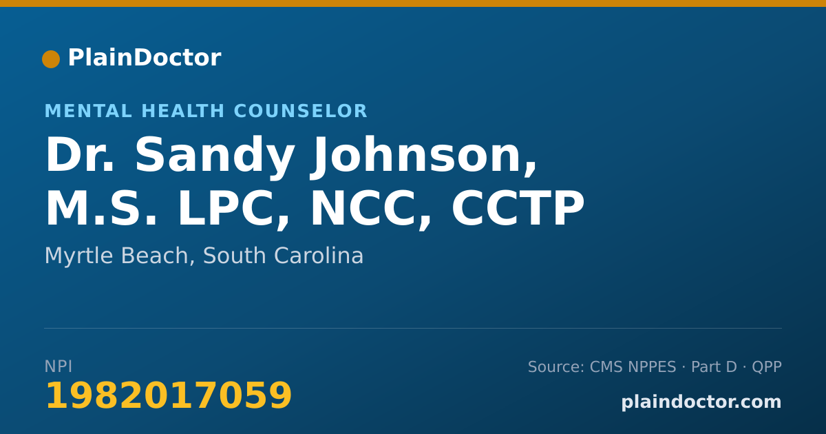 Shareable card for Sandy Johnson, M.S. LPC, NCC, CCTP - Mental Health Counselor, Myrtle Beach, SC