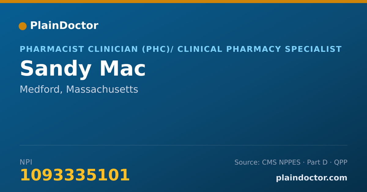 Shareable card for Sandy Mac - Pharmacist Clinician (PhC)/ Clinical Pharmacy Specialist, Medford, MA