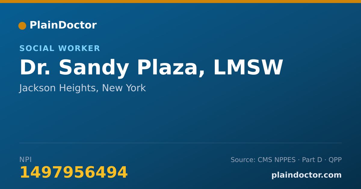 Shareable card for Sandy Plaza, LMSW - Social Worker, Jackson Heights, NY