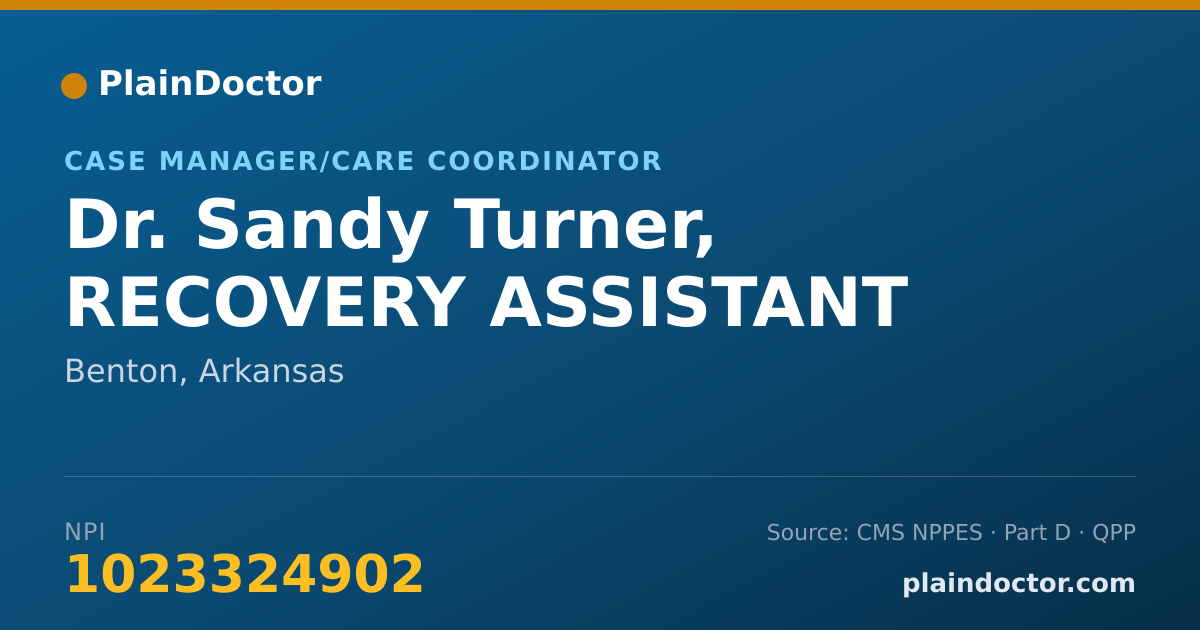 Shareable card for Sandy Turner, RECOVERY ASSISTANT - Case Manager/Care Coordinator, Benton, AR