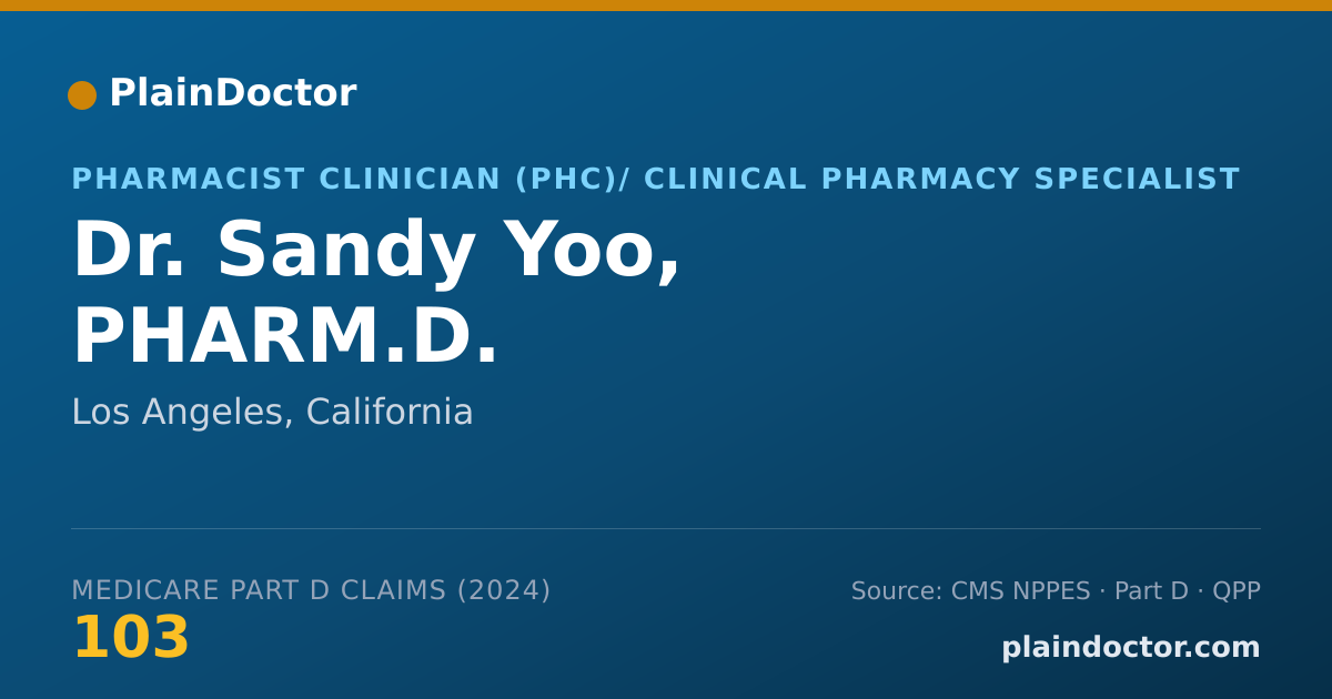 Shareable card for Sandy Yoo, PHARM.D. - Pharmacist Clinician (PhC)/ Clinical Pharmacy Specialist, Los Angeles, CA