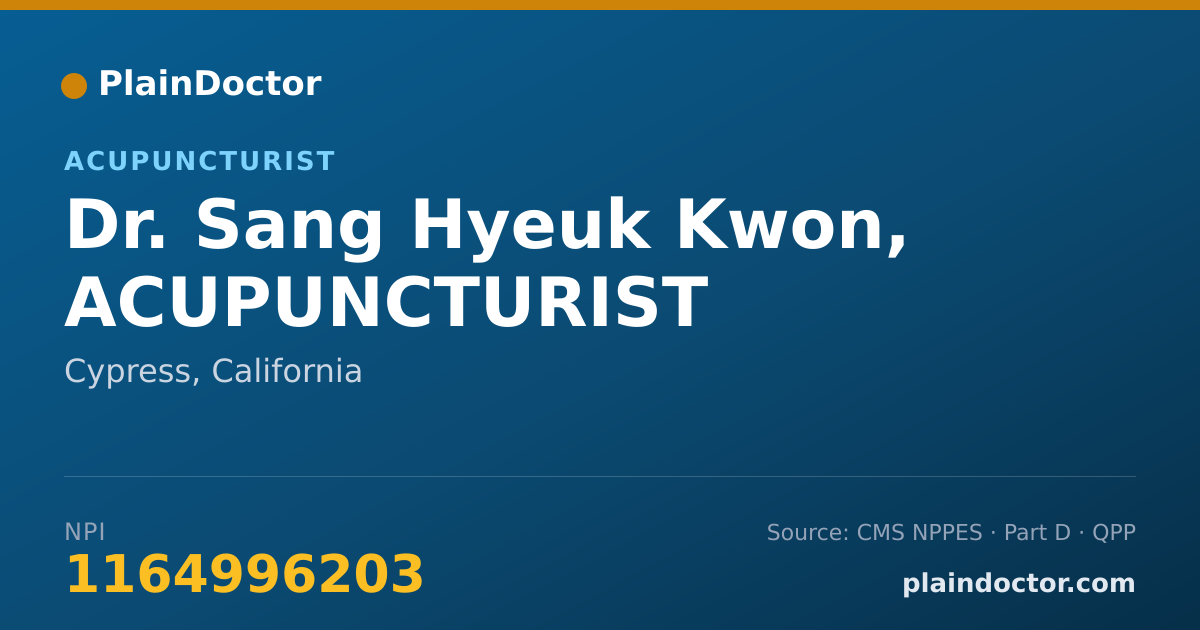 Shareable card for Sang Hyeuk Kwon, ACUPUNCTURIST - Acupuncturist, Cypress, CA