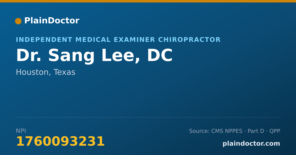 Shareable card for Sang Lee, DC - Independent Medical Examiner Chiropractor, Houston, TX