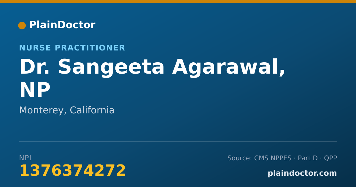 Shareable card for Sangeeta Agarawal, NP - Nurse Practitioner, Monterey, CA