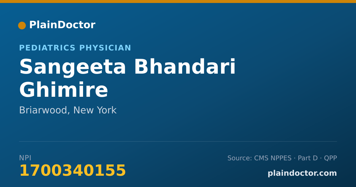Shareable card for Sangeeta Bhandari Ghimire - Pediatrics Physician, Briarwood, NY