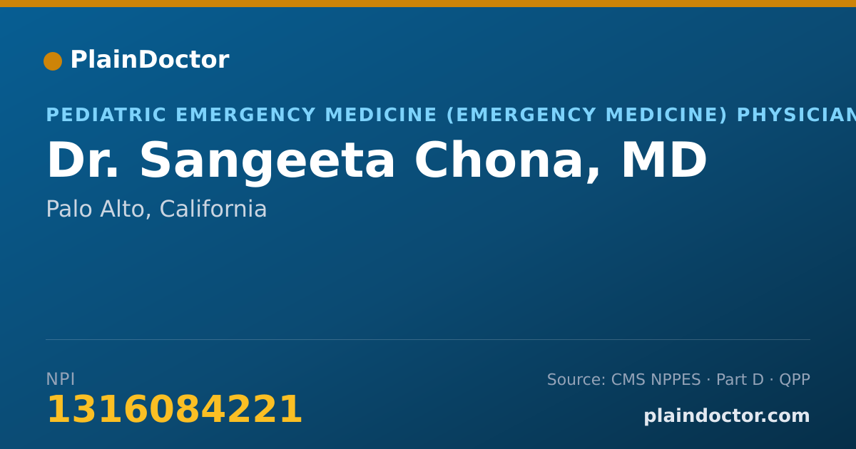 Shareable card for Sangeeta Chona, MD - Pediatric Emergency Medicine (Emergency Medicine) Physician, Palo Alto, CA