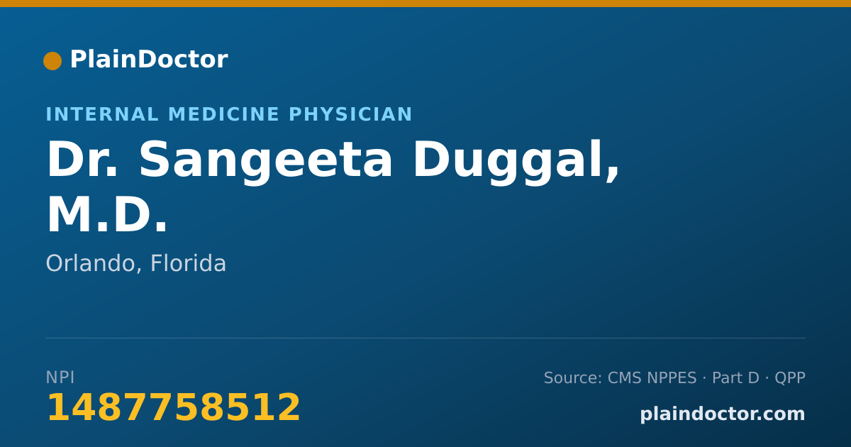 Shareable card for Sangeeta Duggal, M.D. - Internal Medicine Physician, Orlando, FL