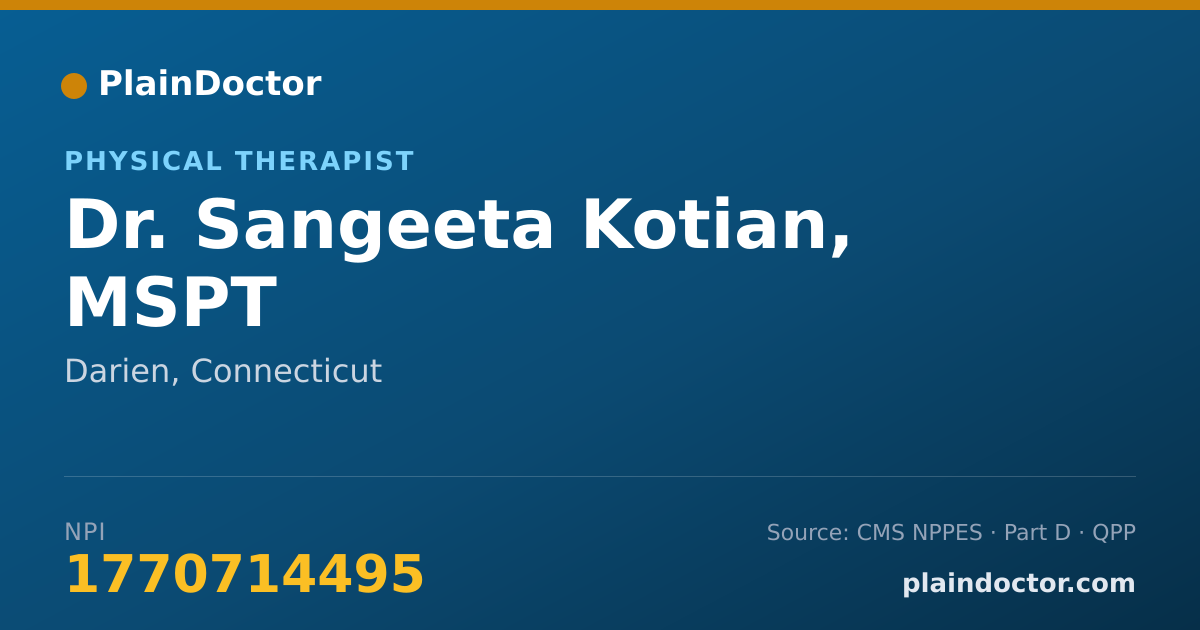 Shareable card for Sangeeta Kotian, MSPT - Physical Therapist, Darien, CT