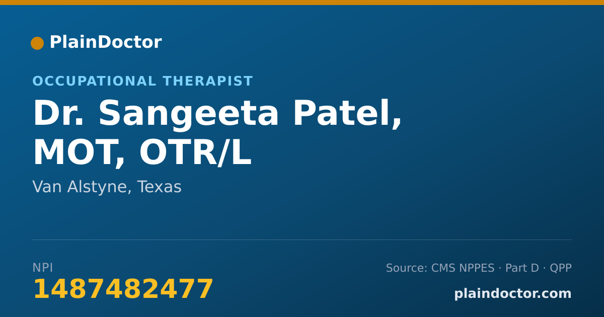 Shareable card for Sangeeta Patel, MOT, OTR/L - Occupational Therapist, Van Alstyne, TX