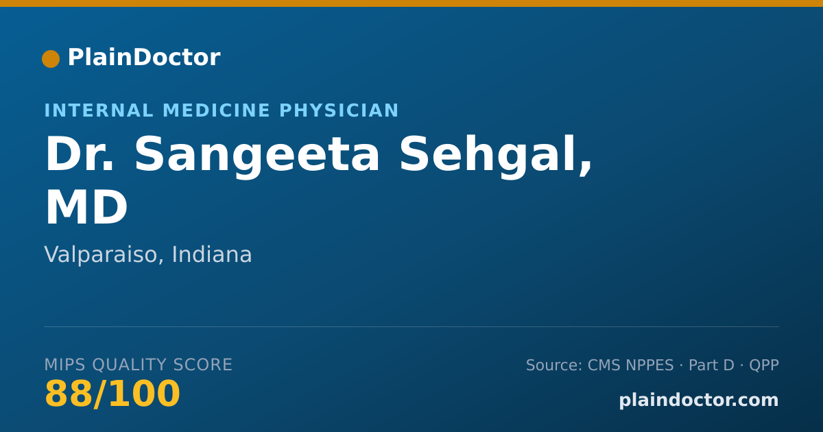 Shareable card for Sangeeta Sehgal, MD - Internal Medicine Physician, Valparaiso, IN
