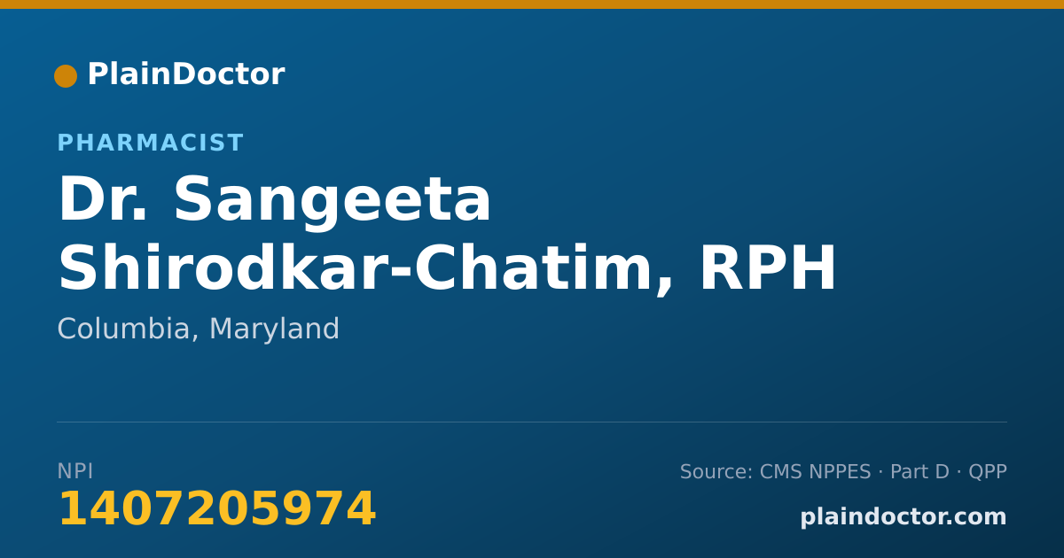 Shareable card for Sangeeta Shirodkar-Chatim, RPH - Pharmacist, Columbia, MD