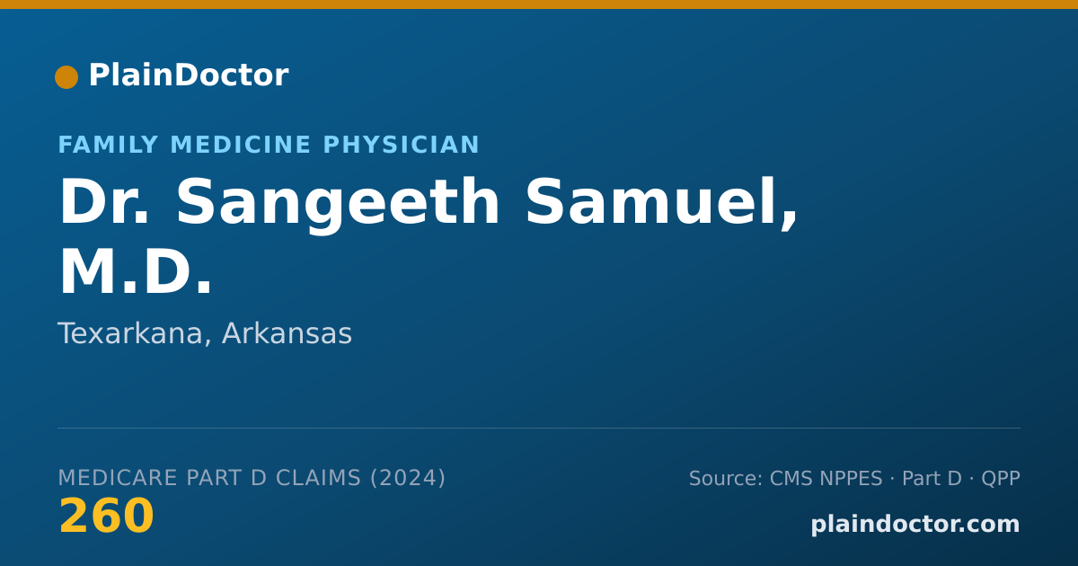 Shareable card for Sangeeth Samuel, M.D. - Family Medicine Physician, Texarkana, AR