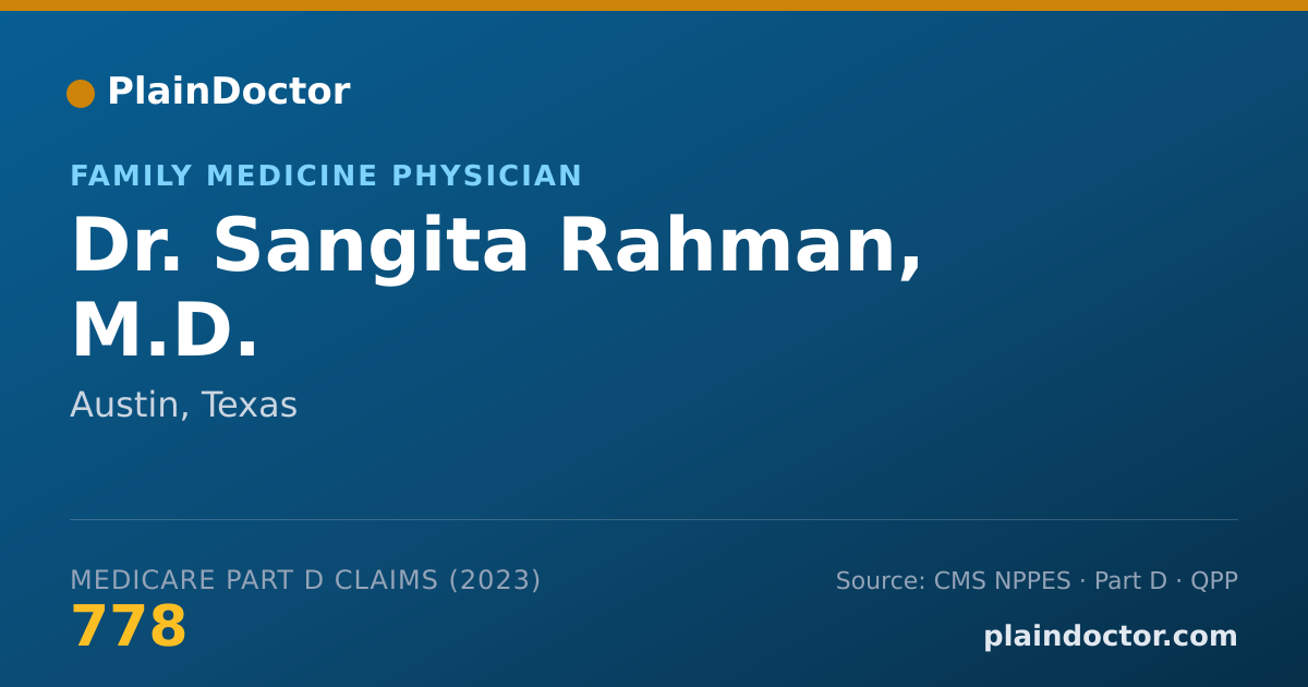 Shareable card for Sangita Rahman, M.D. - Family Medicine Physician, Austin, TX