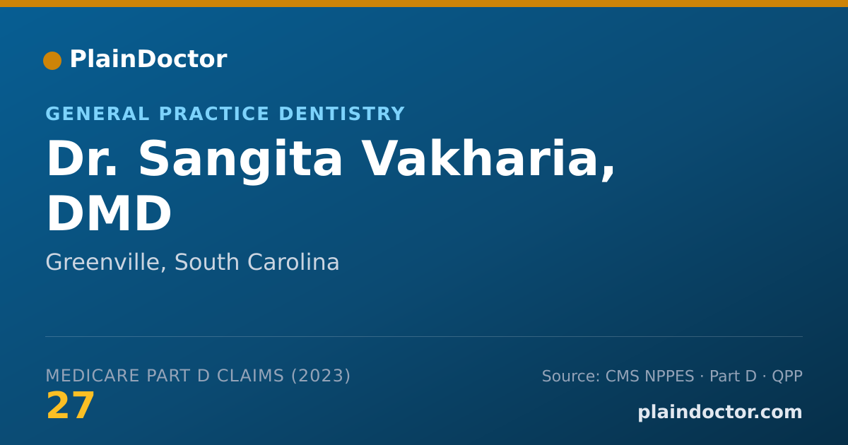 Shareable card for Sangita Vakharia, DMD - General Practice Dentistry, Greenville, SC