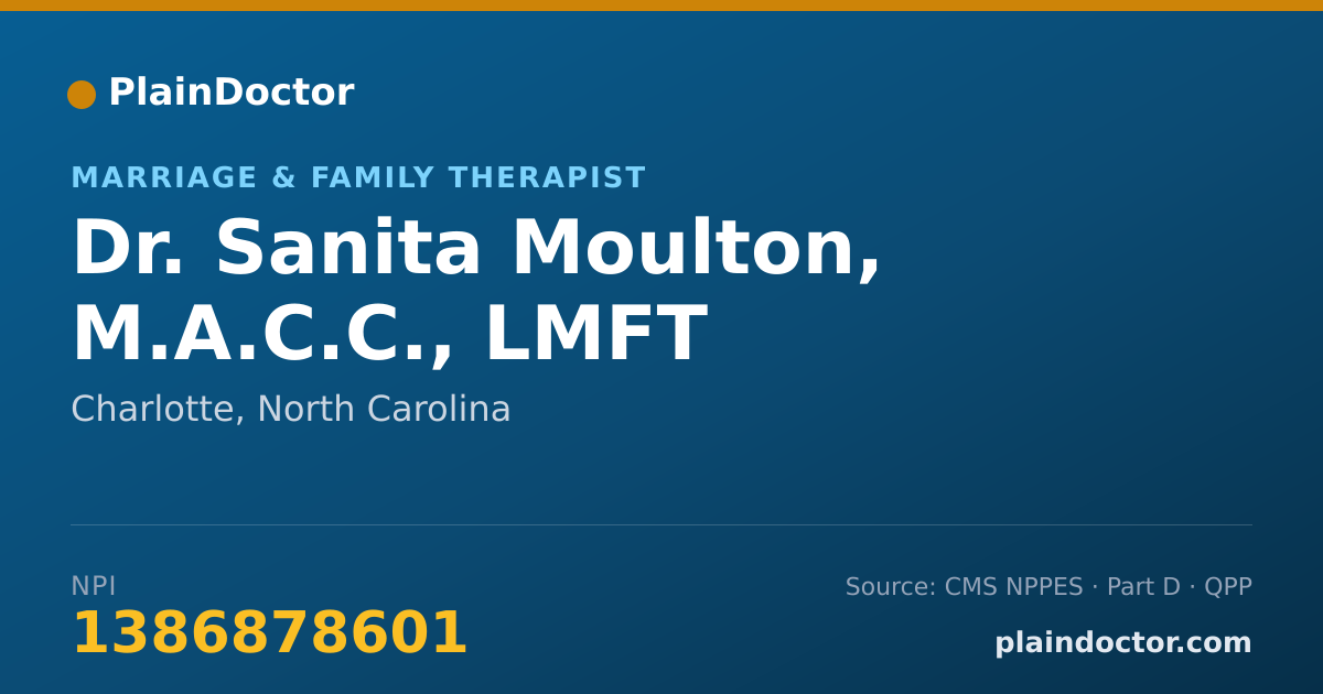 Shareable card for Sanita Moulton, M.A.C.C., LMFT - Marriage & Family Therapist, Charlotte, NC