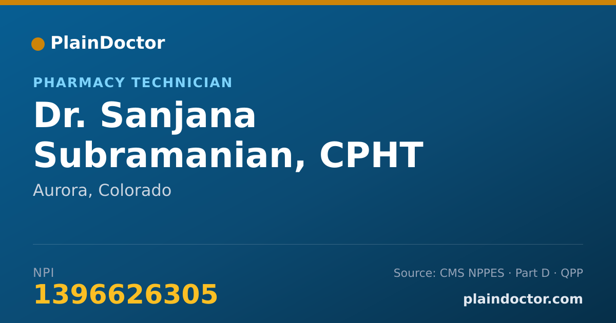 Shareable card for Sanjana Subramanian, CPHT - Pharmacy Technician, Aurora, CO