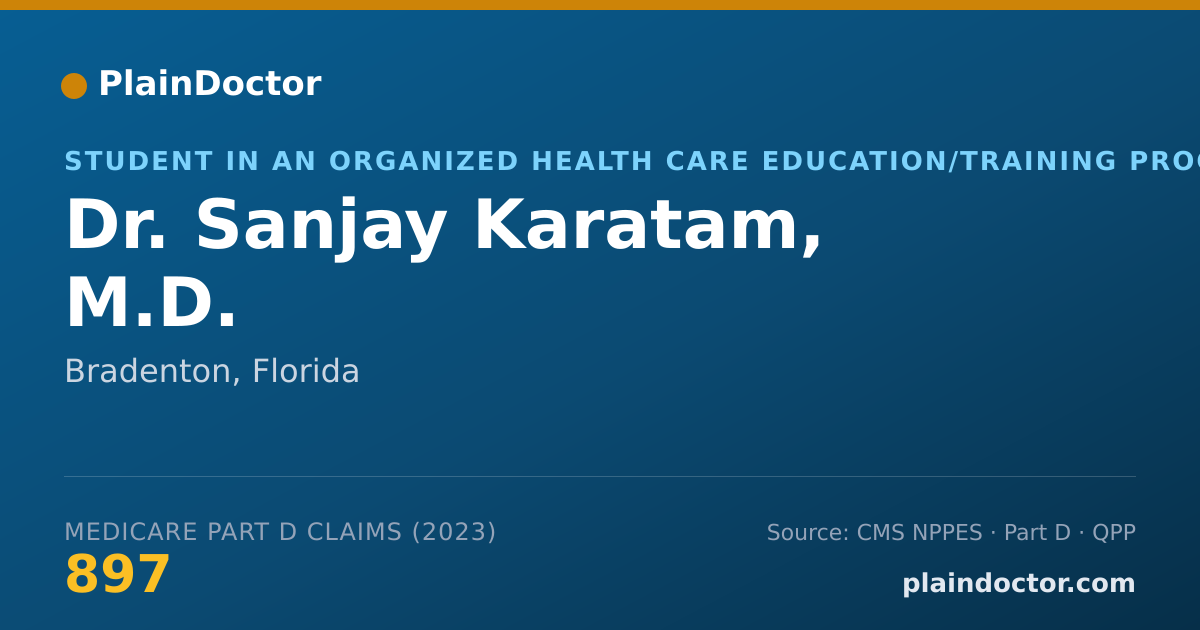 Shareable card for Sanjay Karatam, M.D. - Student in an Organized Health Care Education/Training Program, Bradenton, FL