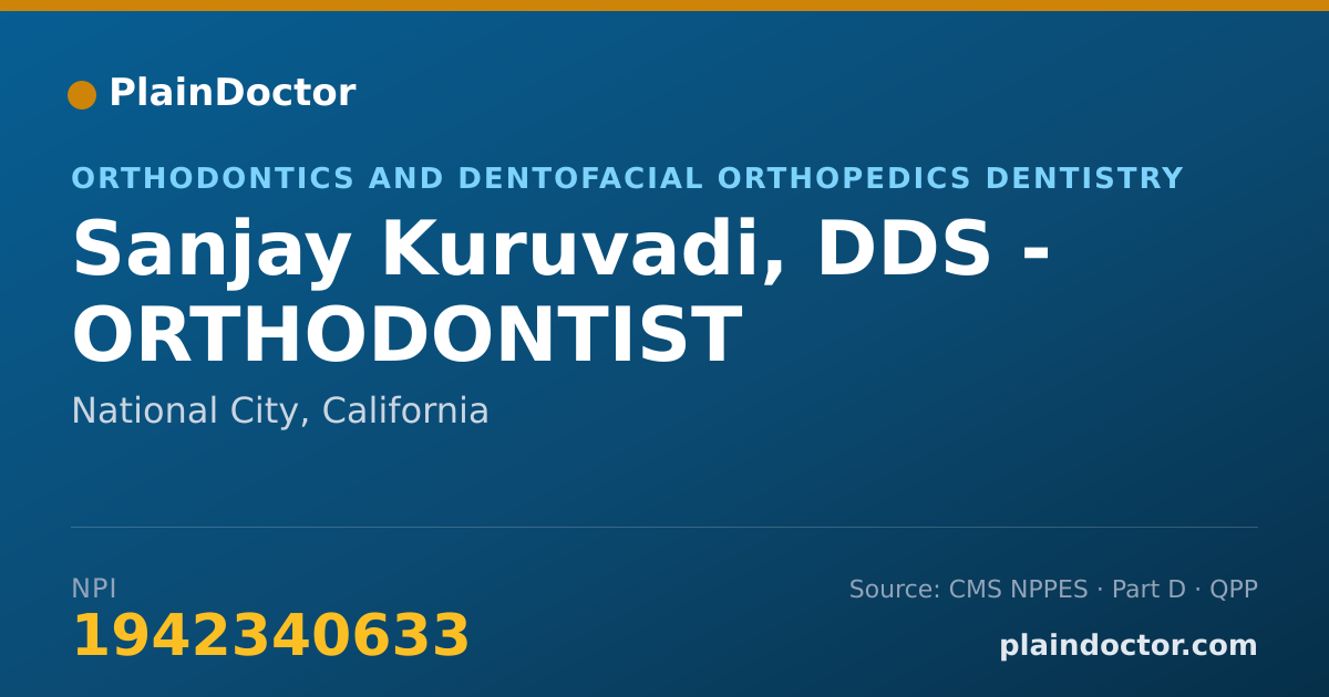 Shareable card for Sanjay Kuruvadi, DDS - ORTHODONTIST - Orthodontics and Dentofacial Orthopedics Dentistry, National City, CA