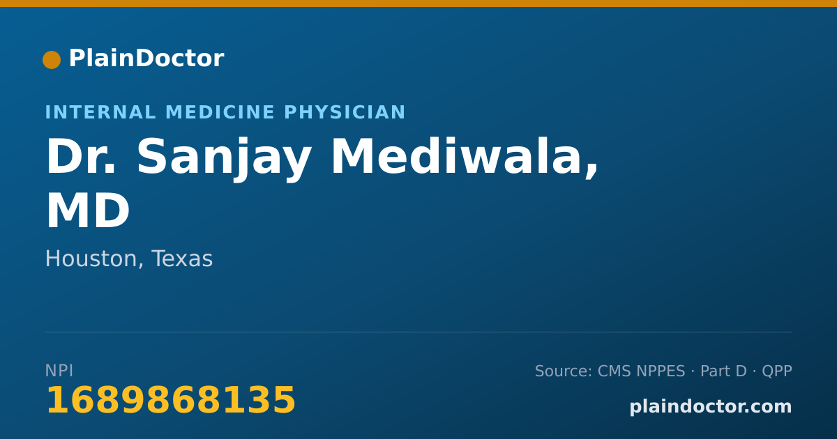 Shareable card for Sanjay Mediwala, MD - Internal Medicine Physician, Houston, TX