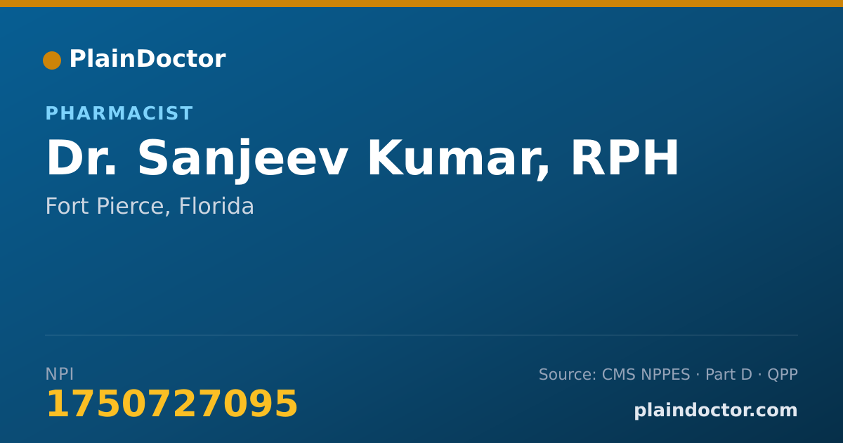 Shareable card for Sanjeev Kumar, RPH - Pharmacist, Fort Pierce, FL