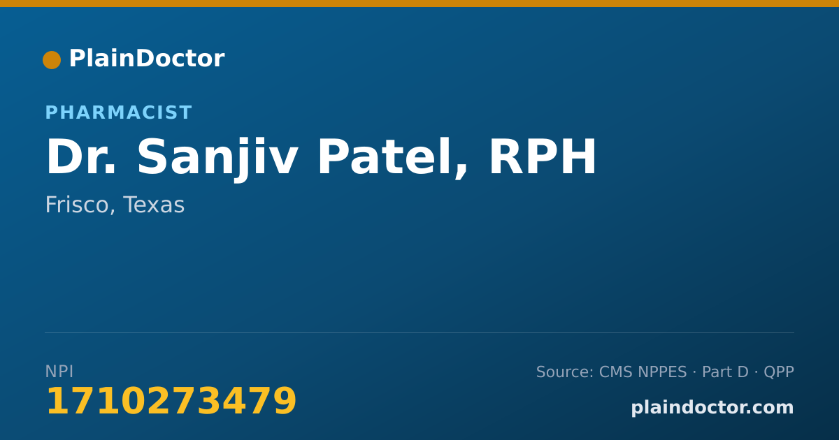 Shareable card for Sanjiv Patel, RPH - Pharmacist, Frisco, TX
