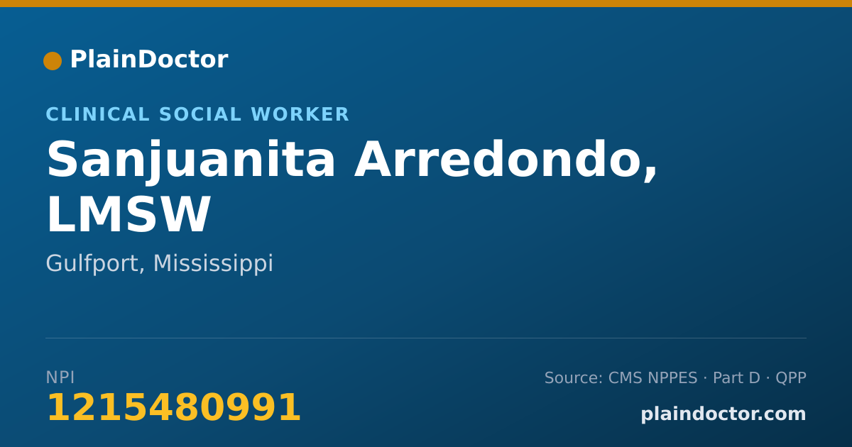 Shareable card for Sanjuanita Arredondo, LMSW - Clinical Social Worker, Gulfport, MS