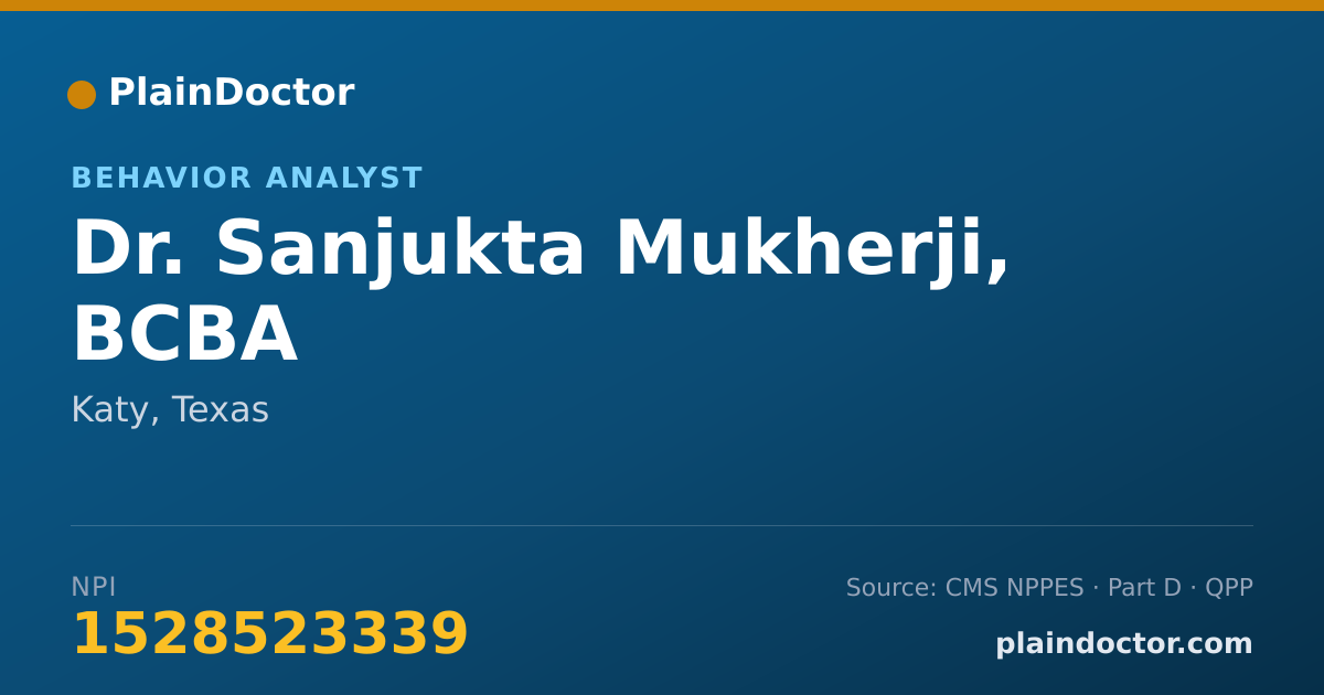 Shareable card for Sanjukta Mukherji, BCBA - Behavior Analyst, Katy, TX