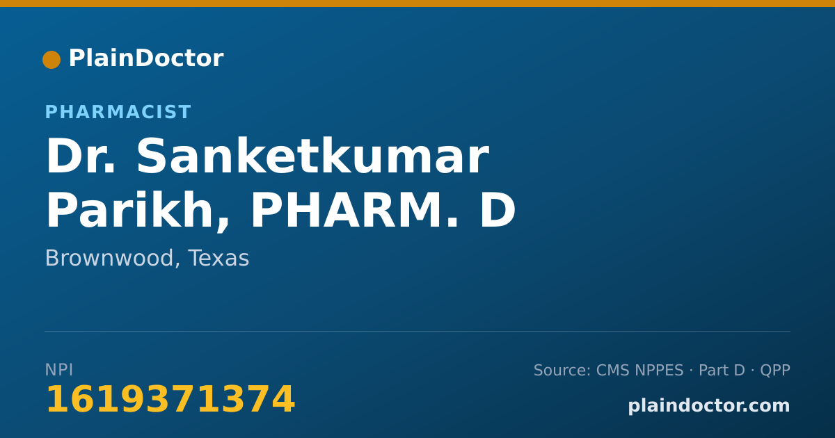 Shareable card for Sanketkumar Parikh, PHARM. D - Pharmacist, Brownwood, TX