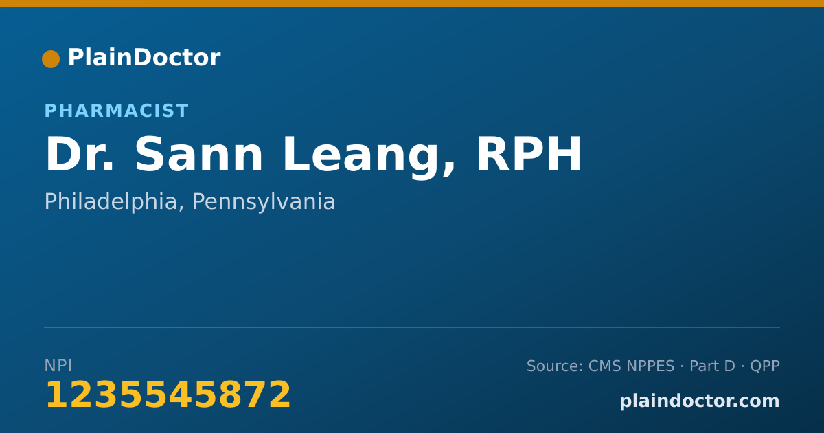 Shareable card for Sann Leang, RPH - Pharmacist, Philadelphia, PA