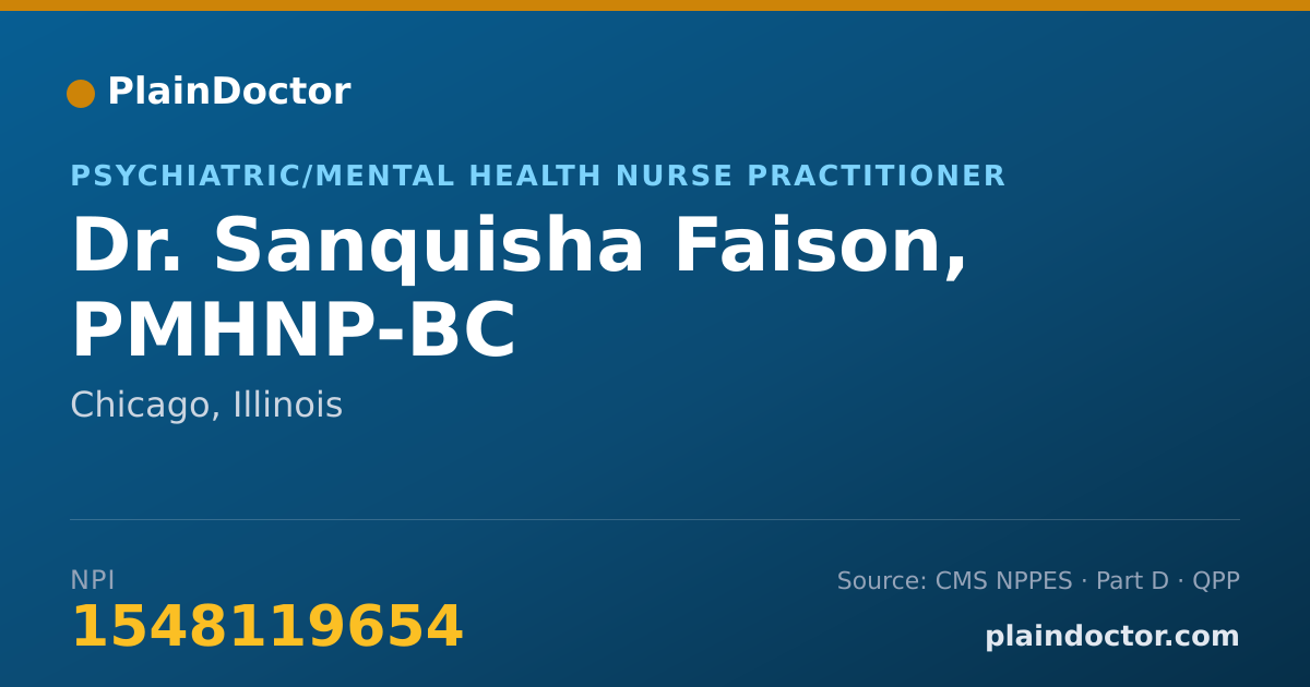 Shareable card for Sanquisha Faison, PMHNP-BC - Psychiatric/Mental Health Nurse Practitioner, Chicago, IL