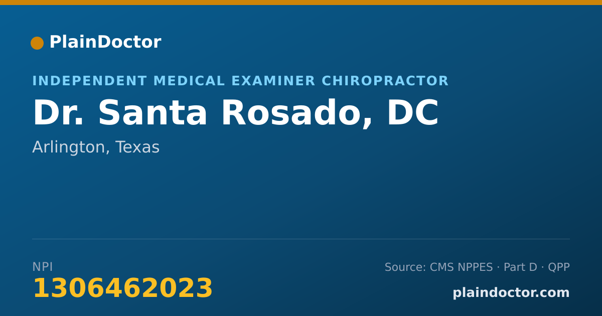 Shareable card for Santa Rosado, DC - Independent Medical Examiner Chiropractor, Arlington, TX
