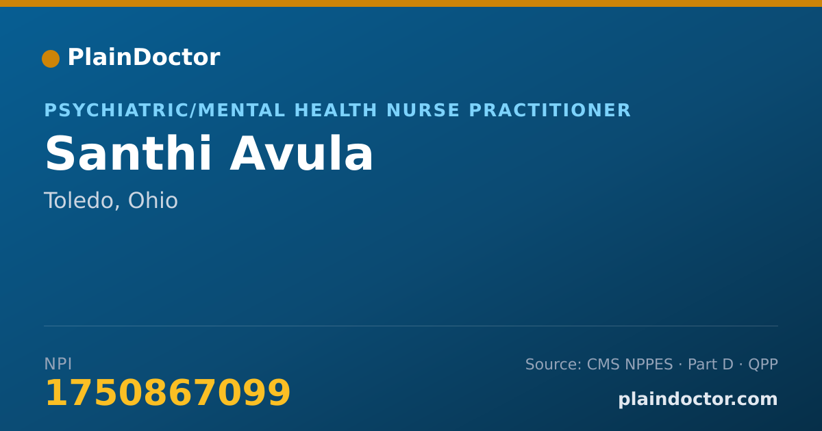 Shareable card for Santhi Avula - Psychiatric/Mental Health Nurse Practitioner, Toledo, OH