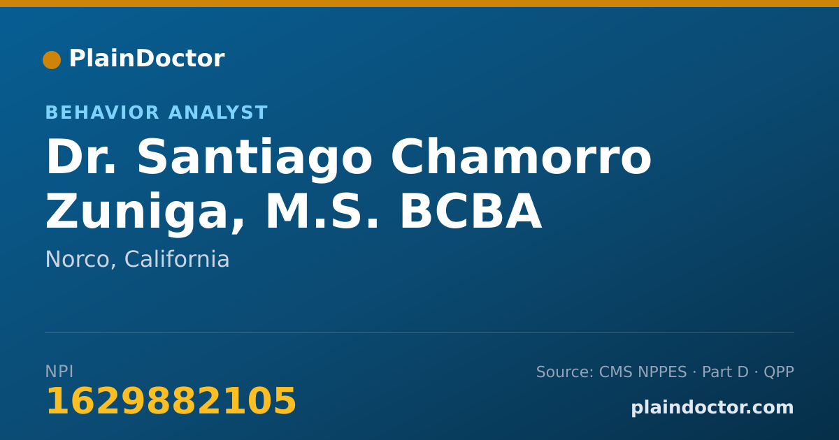 Shareable card for Santiago Chamorro Zuniga, M.S. BCBA - Behavior Analyst, Norco, CA