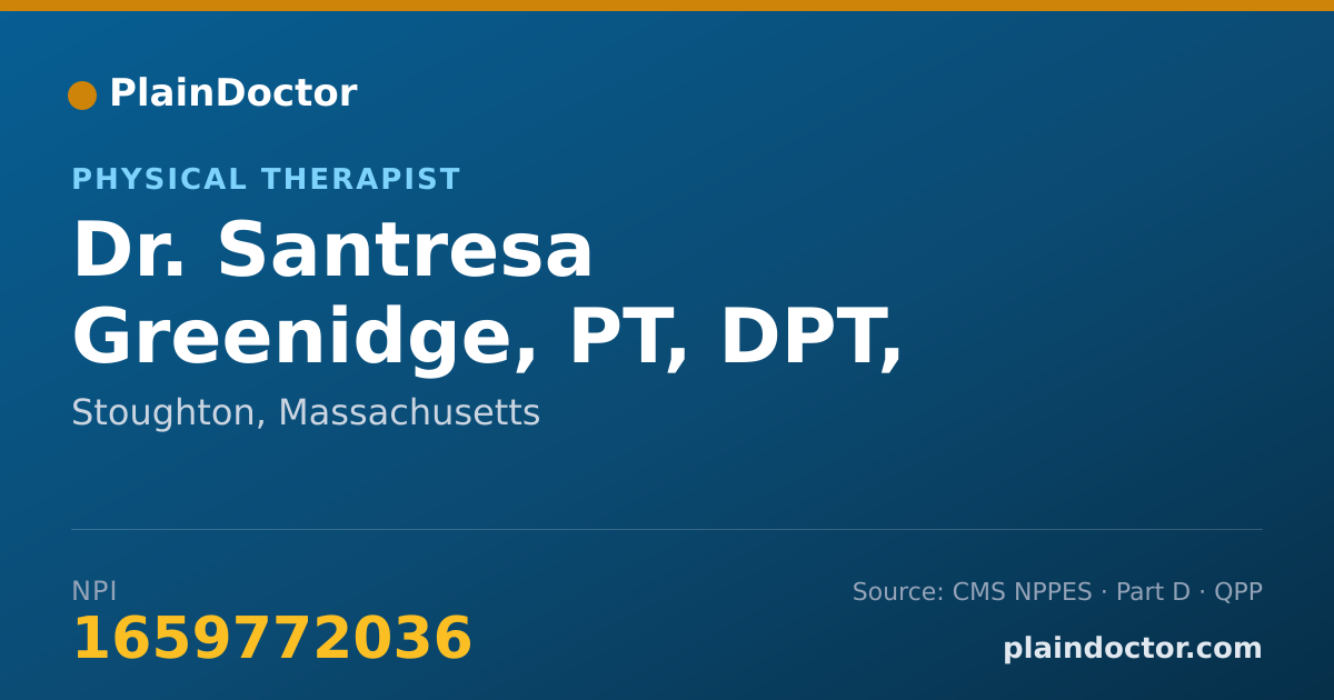Shareable card for Santresa Greenidge, PT, DPT, LMT - Physical Therapist, Stoughton, MA