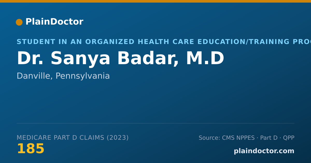 Shareable card for Sanya Badar, M.D - Student in an Organized Health Care Education/Training Program, Danville, PA