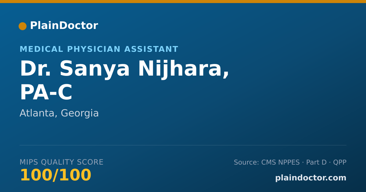 Shareable card for Sanya Nijhara, PA-C - Medical Physician Assistant, Atlanta, GA