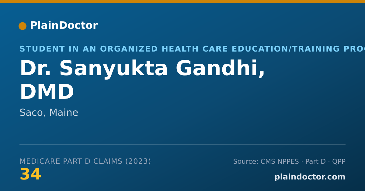Shareable card for Sanyukta Gandhi, DMD - Student in an Organized Health Care Education/Training Program, Saco, ME
