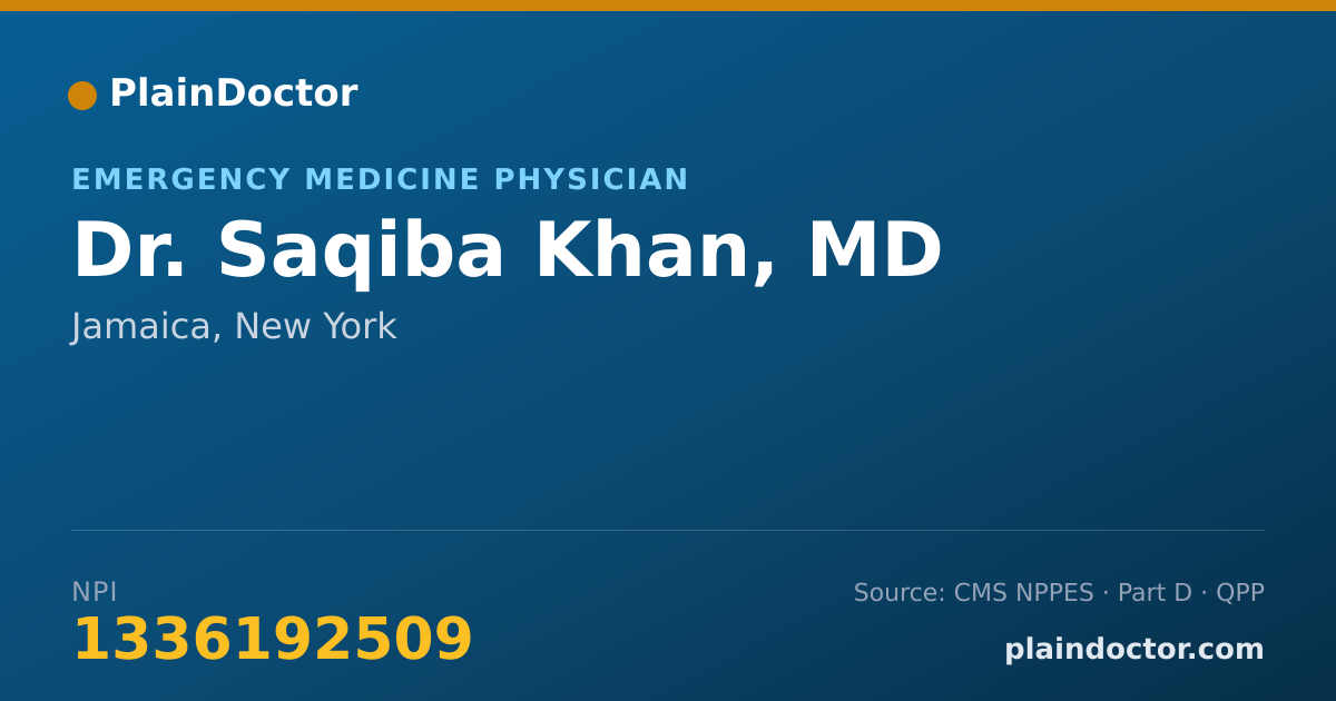 Shareable card for Saqiba Khan, MD - Emergency Medicine Physician, Jamaica, NY