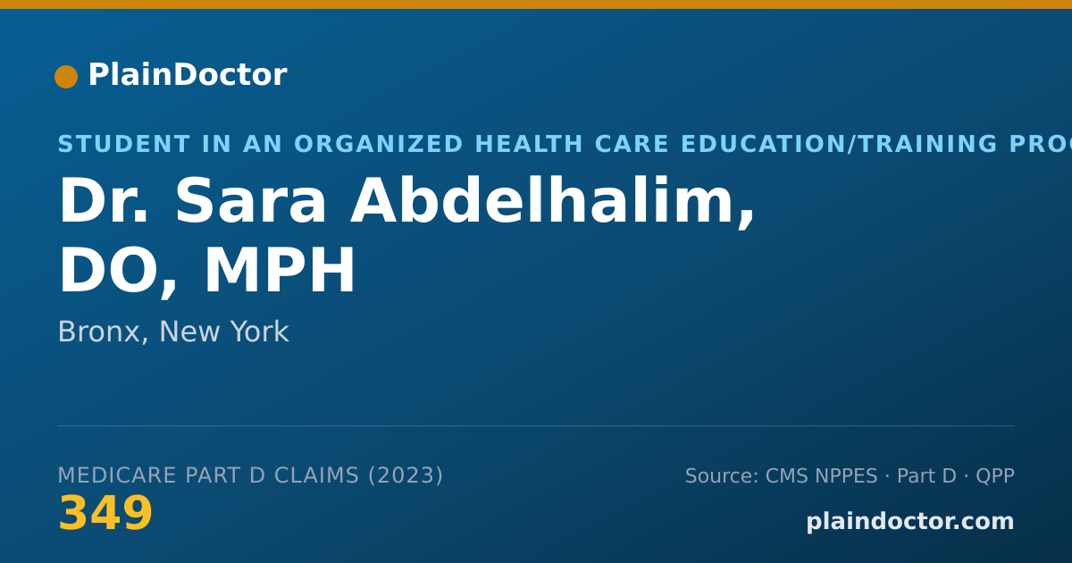 Shareable card for Sara Abdelhalim, DO, MPH - Student in an Organized Health Care Education/Training Program, Bronx, NY