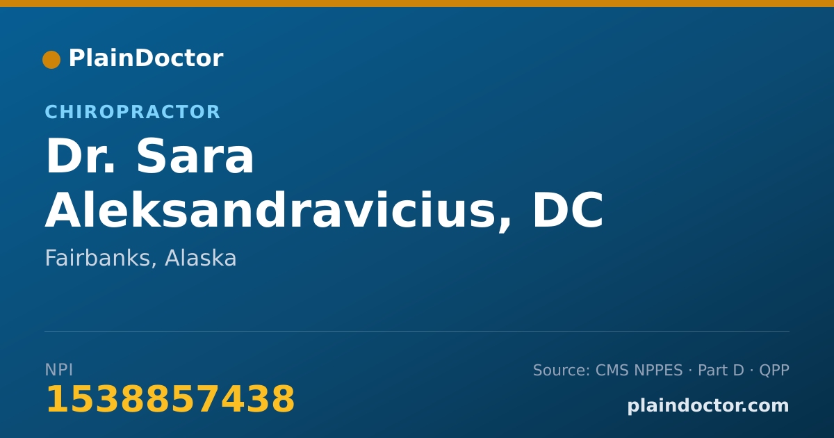 Shareable card for Sara Aleksandravicius, DC - Chiropractor, Fairbanks, AK