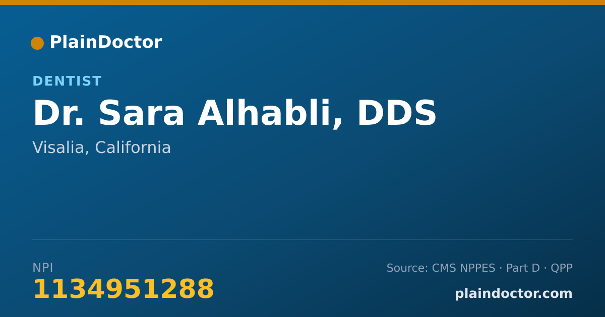Shareable card for Sara Alhabli, DDS - Dentist, Visalia, CA