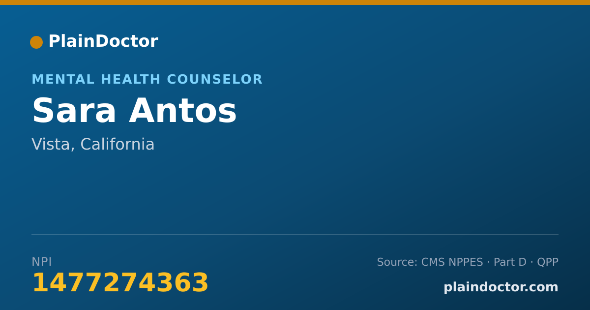 Shareable card for Sara Antos - Mental Health Counselor, Vista, CA