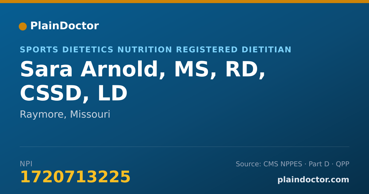 Shareable card for Sara Arnold, MS, RD, CSSD, LD - Sports Dietetics Nutrition Registered Dietitian, Raymore, MO