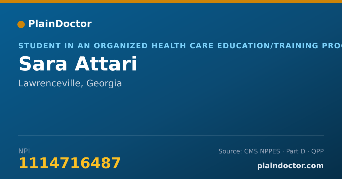 Shareable card for Sara Attari - Student in an Organized Health Care Education/Training Program, Lawrenceville, GA